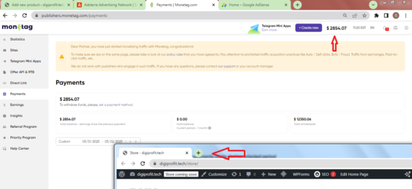 adsterra earning monetag earning